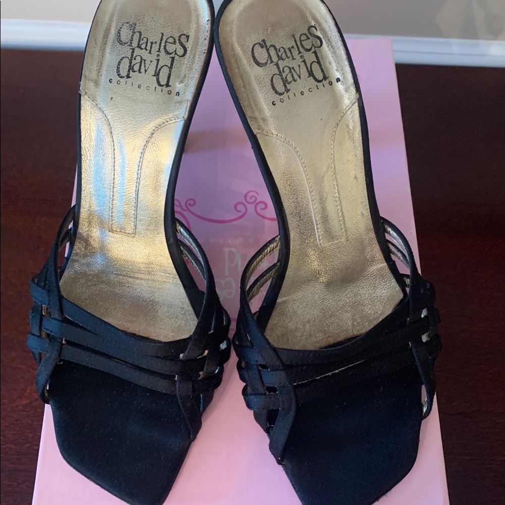 Charles David black satin evening shoes